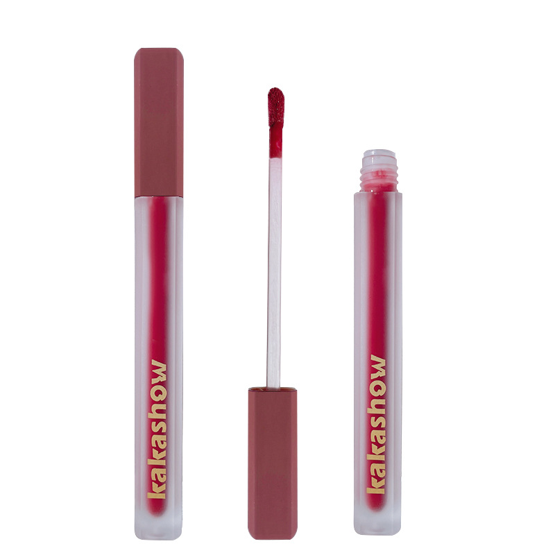 kakashow Pink Satin Lip gloss, velvet matte lip gloss, fair complexion, red mouth, non-fading lip gloss, air Lip gloss wholesale Item Picture