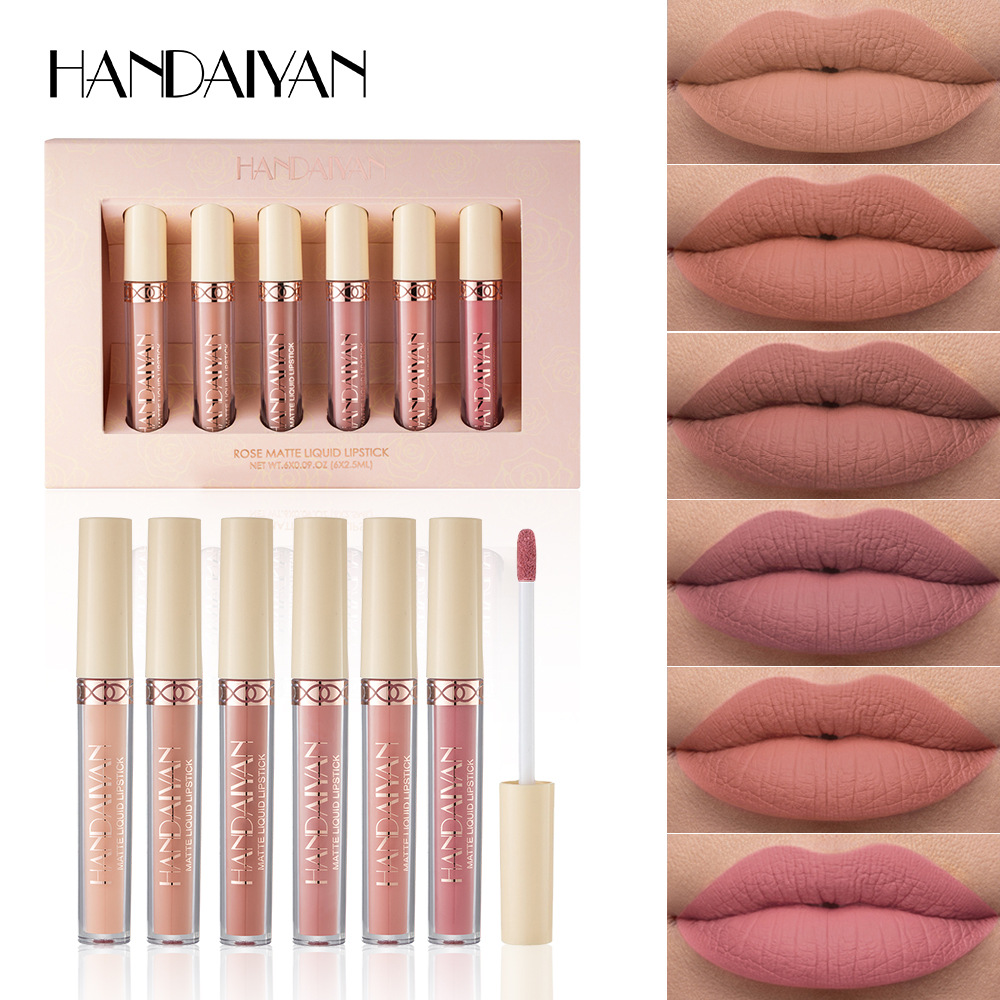 Cross-border matte lip gloss 6-piece non-stick cup Matte HANDAIYAN rose Lip gloss liquid wholesale Lip gloss set details Picture
