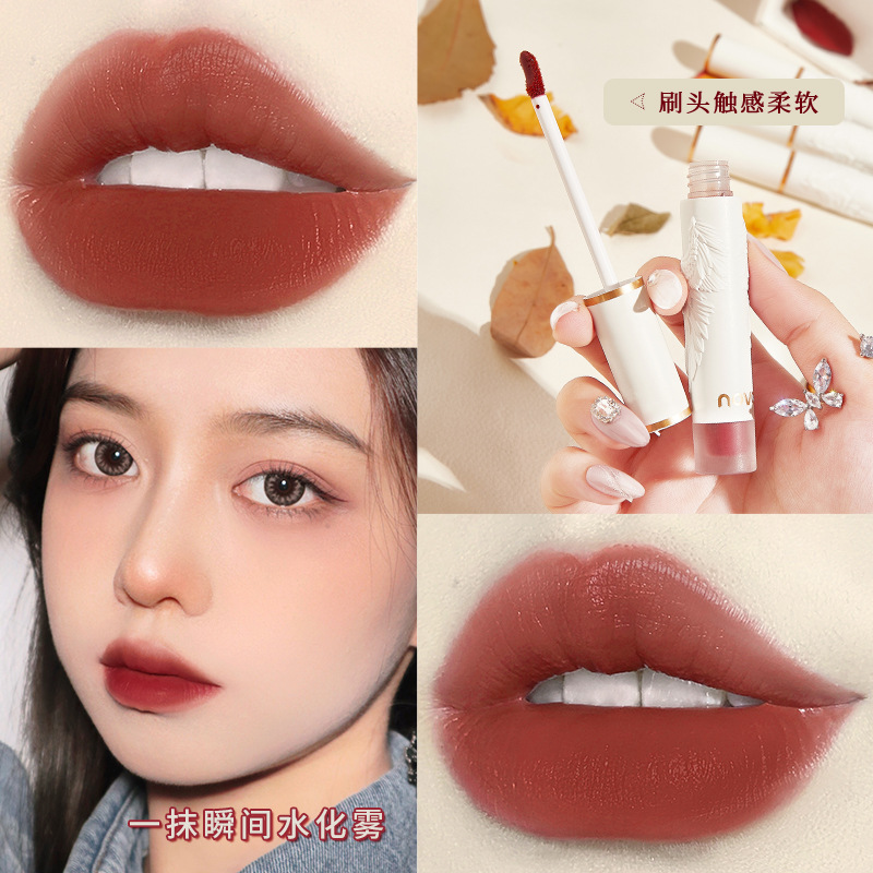 NOVO Light Feather Soft Mist Lip Gloss Mirror Finish Matte Lip Paste Non-stick cup Waterproof, whitening and rosy lips affordable Specification drawing