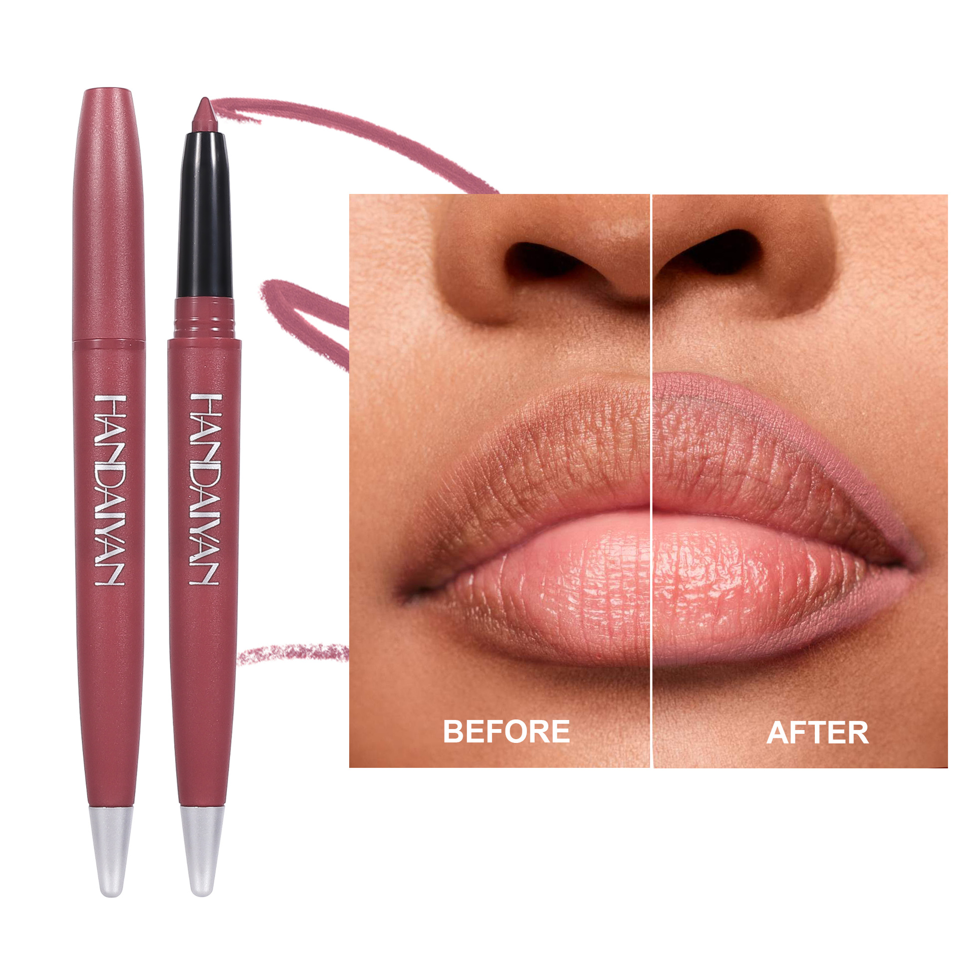 Cross-border automatic lip liner pen, lipstick pen 6-color handaiyan long-lasting waterproof hook lip liner pen, matte lip liner pen Specification drawing