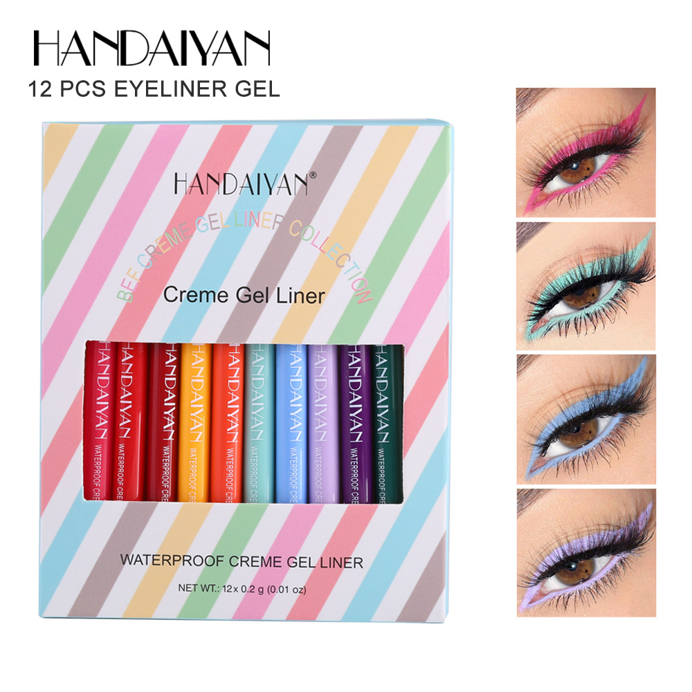 Cross-border 12-piece colored eyeliner pen set HANDAIYAN Quick-drying matte Ultra-fine non-smudging eyeliner Gel Pen full figure