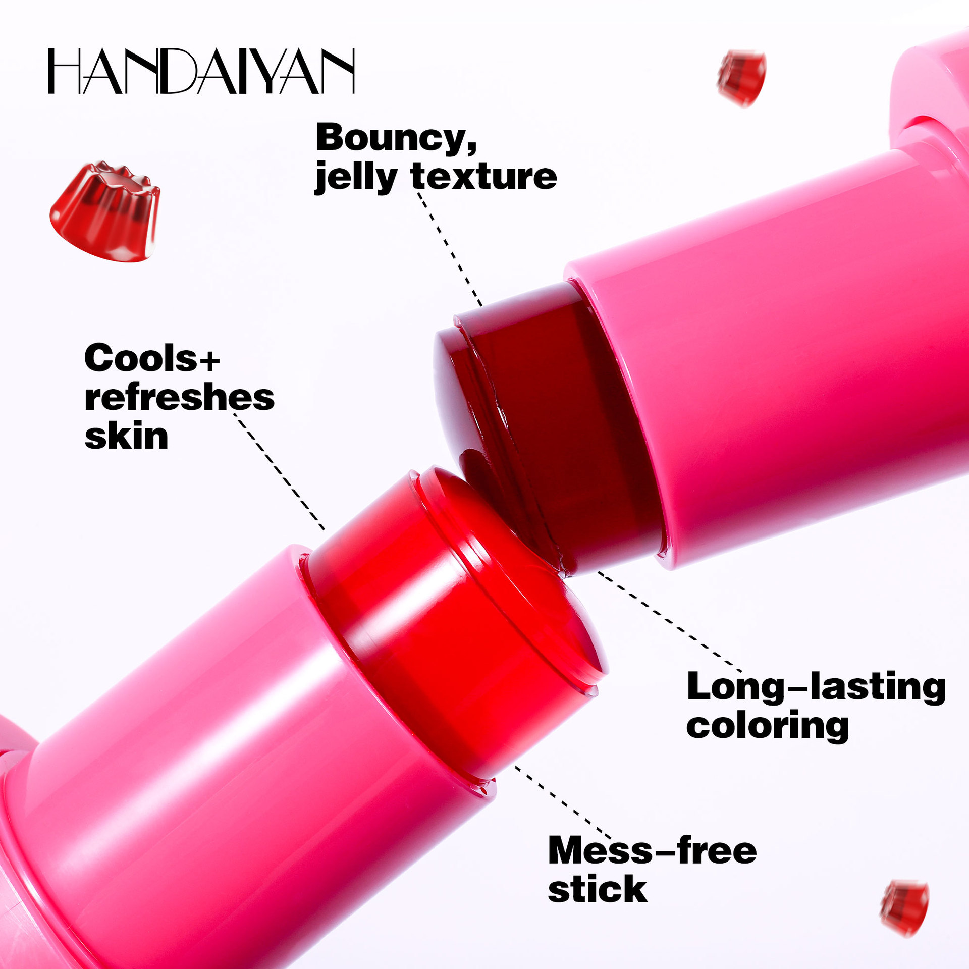 Cross-border Blush Stick: Moisturizing and long-lasting, jelly-like texture HANDAIYAN Matte 9-color heart-shaped Jelly Blush stick Specification drawing