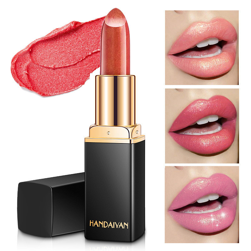 Cross-border temperature-changing Lipstick HANDAIYAN Nine-color Lipstick Mermaid Girl Shiny Metallic Pearlescent Gilt Color-changing Lipstick full figure