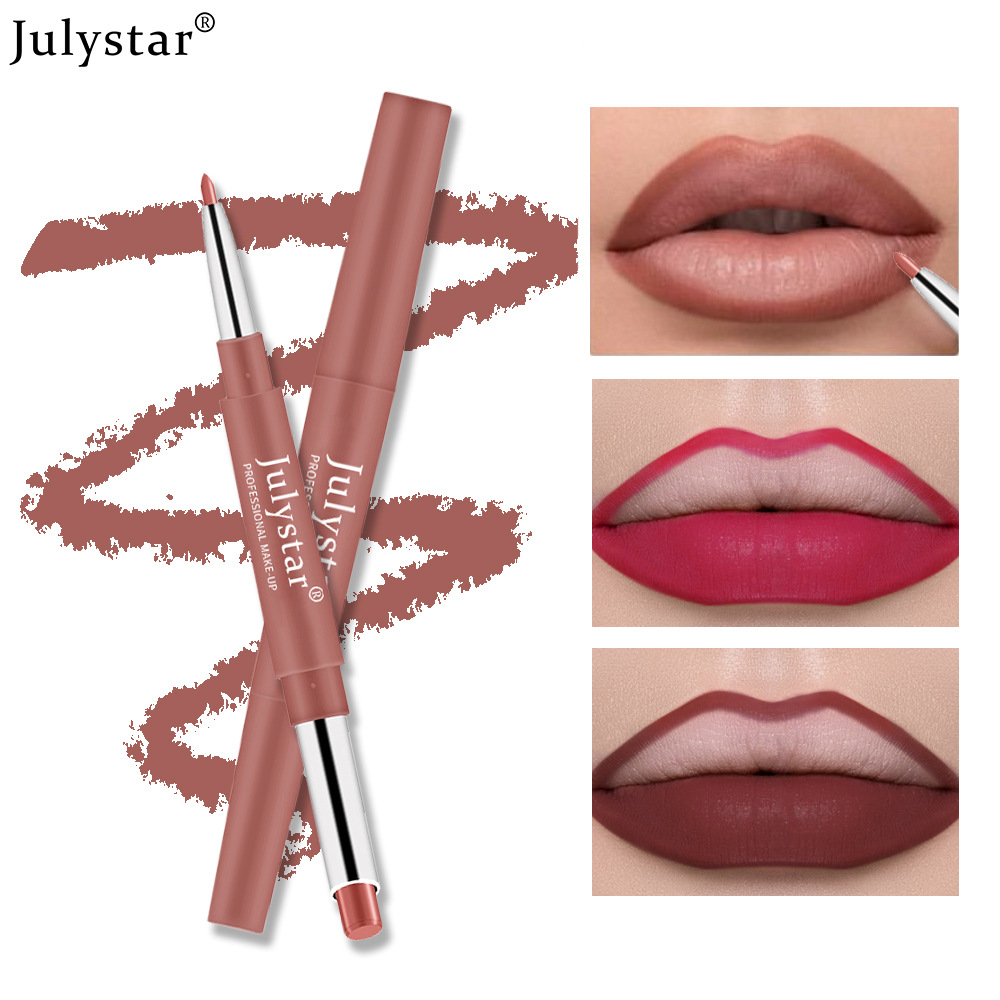 European and American cross-border double-headed red lip liner pens that do not fade or stick to the cup, pink rotating lipstick pens, wholesale of foreign trade cosmetics details Picture
