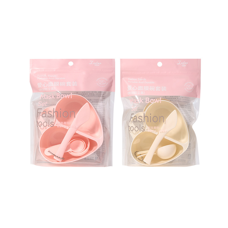 LMLTOP Heart-shaped Mask Bowl Set of 5 pieces, Dust-proof mask mixing Bowl with Lid, DIY mud mask tool SY442 Item Picture