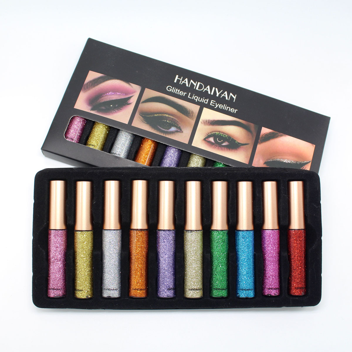 Cross-border Eyeliner Liquid Pen 10-color set handaiyan Stage Makeup Sequined Pearlescent Sparkling Eyeliner Liquid set details Picture