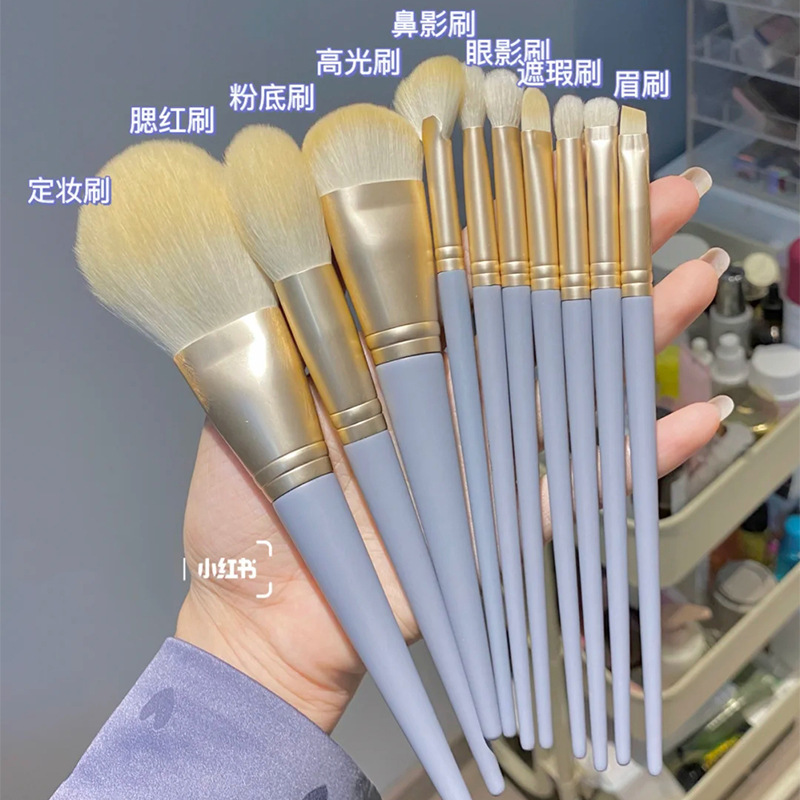 Blue Bridge 10-piece Makeup Brush Set for beginners: Eyeshadow brush, loose powder brush, foundation, soft Bristle brush, beauty tools, hair service details Picture