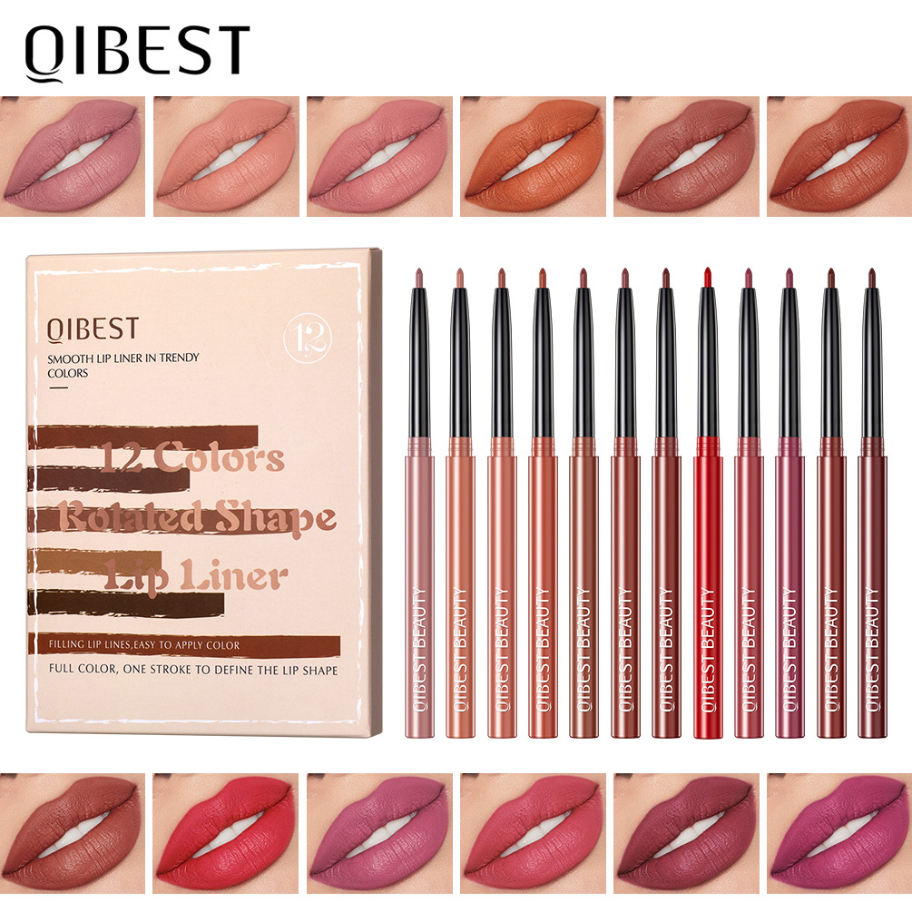 QIBEST Cross-border Matte Lip Liner Pen 12-color Mixed Lip Liner Pen Nude Set Waterproof Decorative Lipstick Pen details Picture