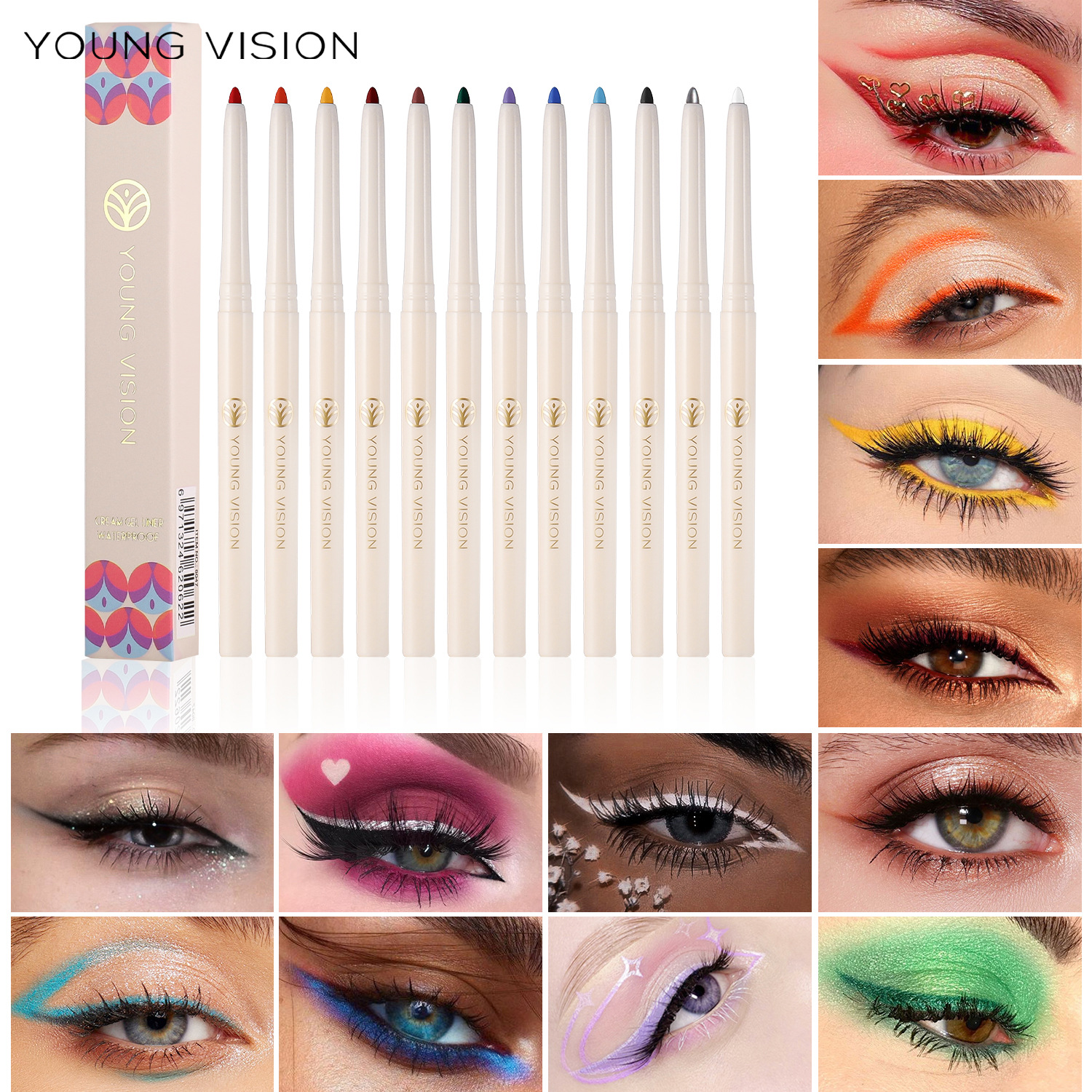 YOUNG VISION 12-color pearlescent matte eyeliner gel pen that doesn't smudge easily, rotatable eyeliner eye shadow full figure
