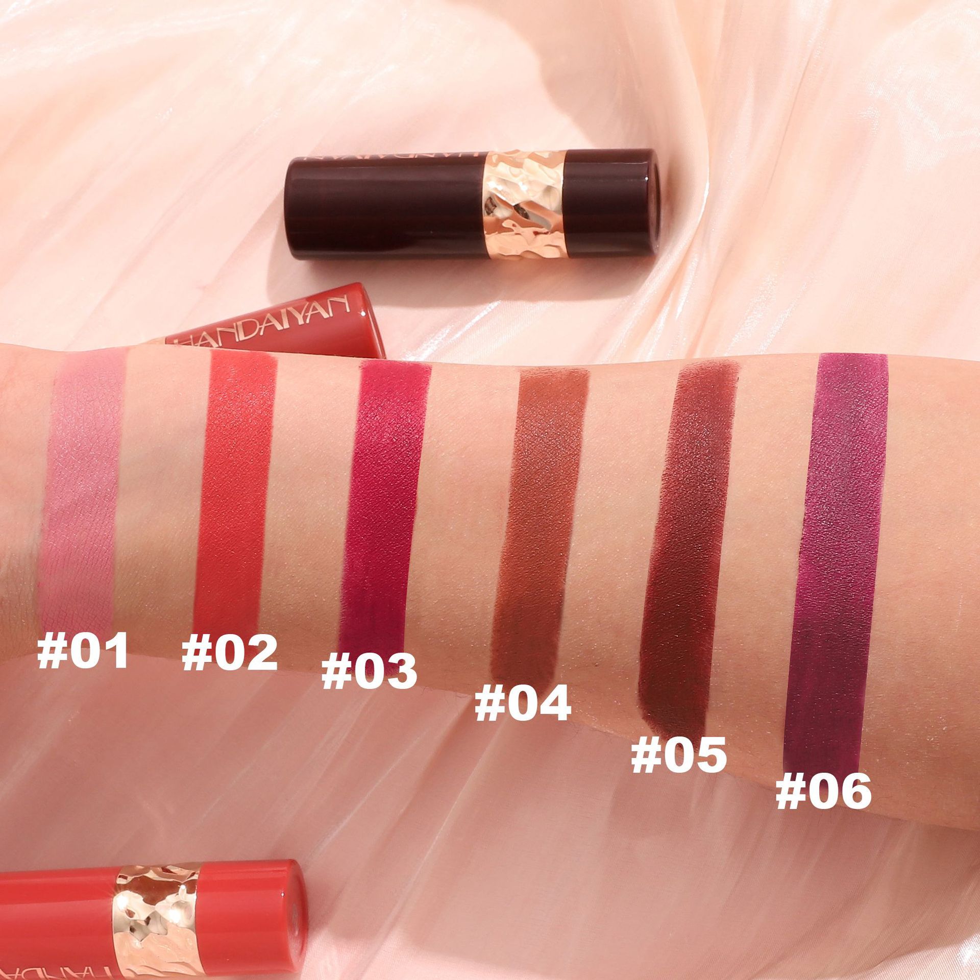 Cross-border six-piece matte lipstick set HANDAIYAN European and American long-lasting waterproof and easy-to-color lipstick and lip balm set box details Picture