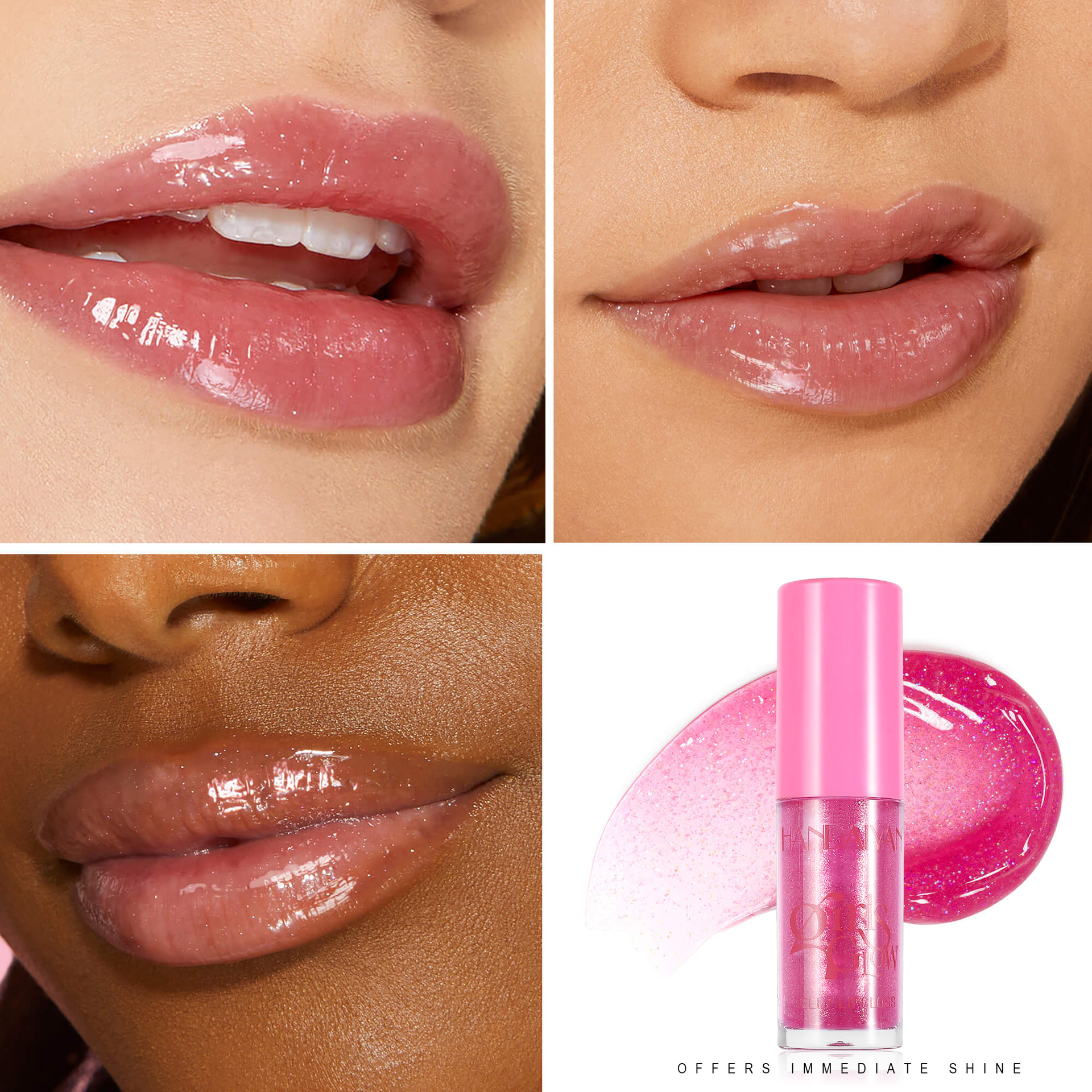 handaiyan Cross-border Transparent Lip Gloss, Dudu Lip Moisturizing and Nourishing Fine Sparkling Pearl Lip Gloss, Water Gloss Lip Gloss, Lip Oil details Picture