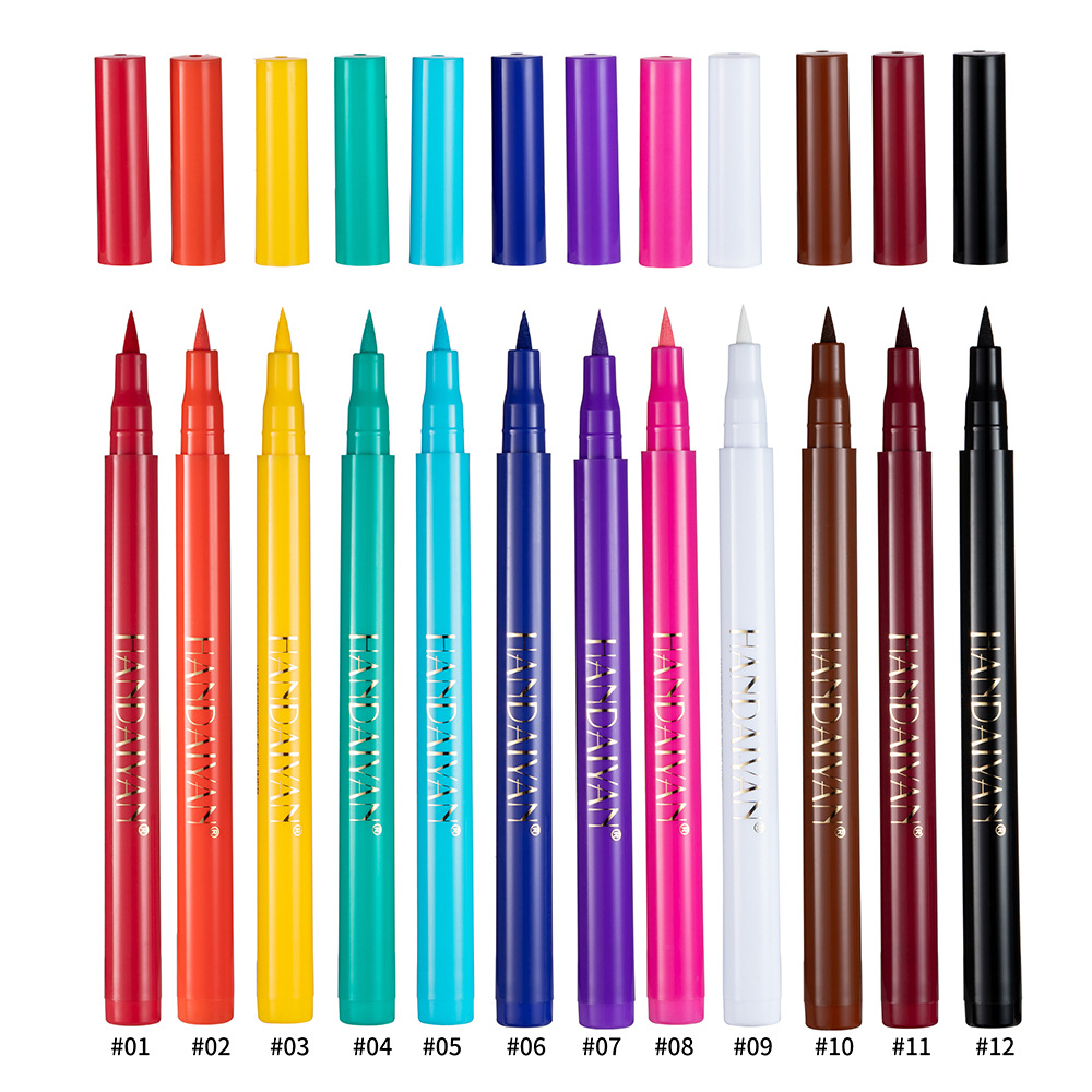 Eyeliner liquid pen cross-border makeup Rainbow color HandaiYANDIY 12-color waterproof eyeliner is not easy to smudge the eyeliner pen Item Picture