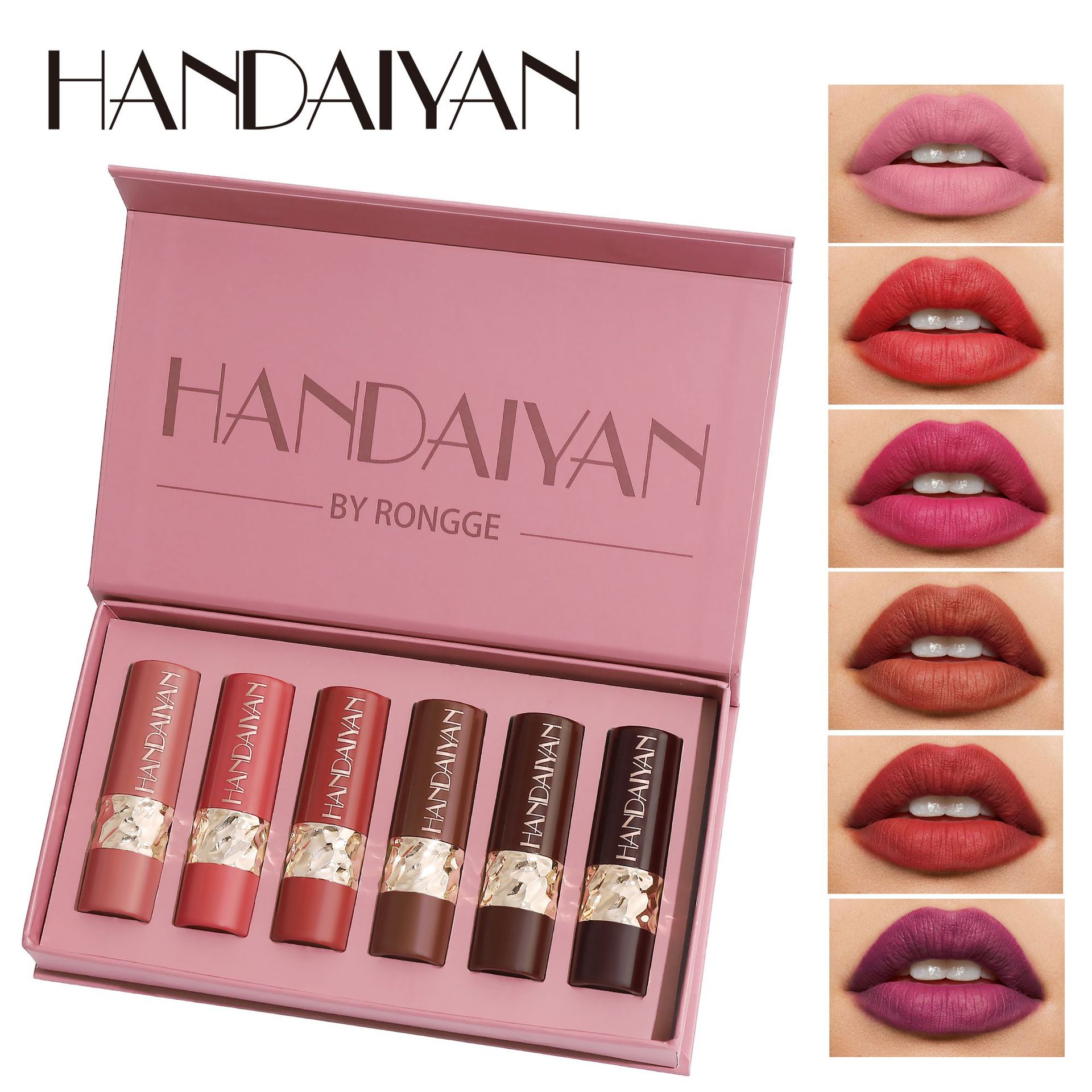 Cross-border six-piece matte lipstick set HANDAIYAN European and American long-lasting waterproof and easy-to-color lipstick and lip balm set box full figure