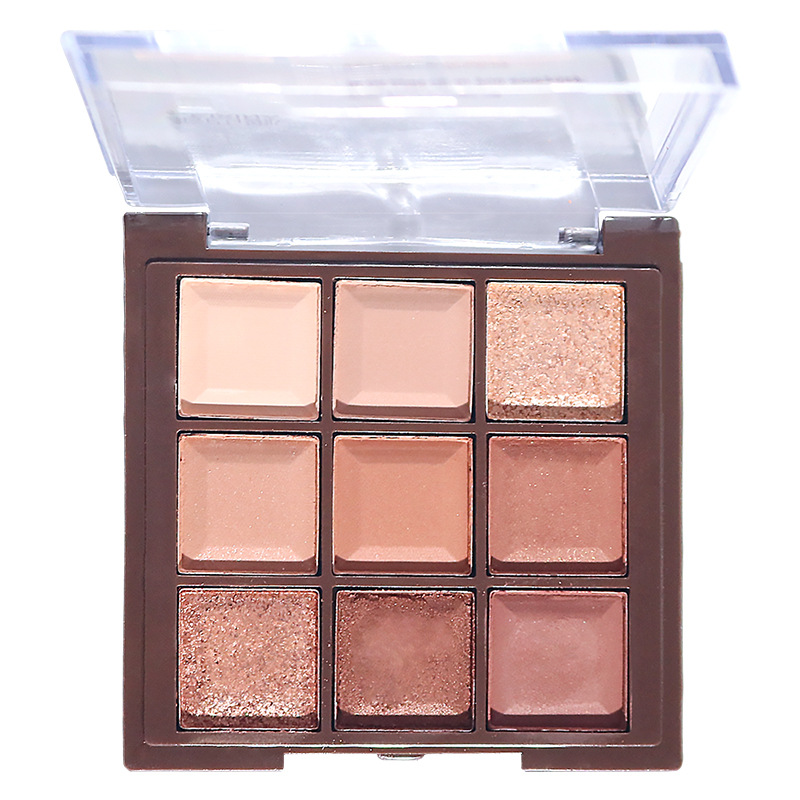 Chocolate nine-grid eyeshadow palette, glitter powder, pearlescent, matte, glossy, ground color, pure and nude makeup, affordable student nine-color eyeshadow Item Picture