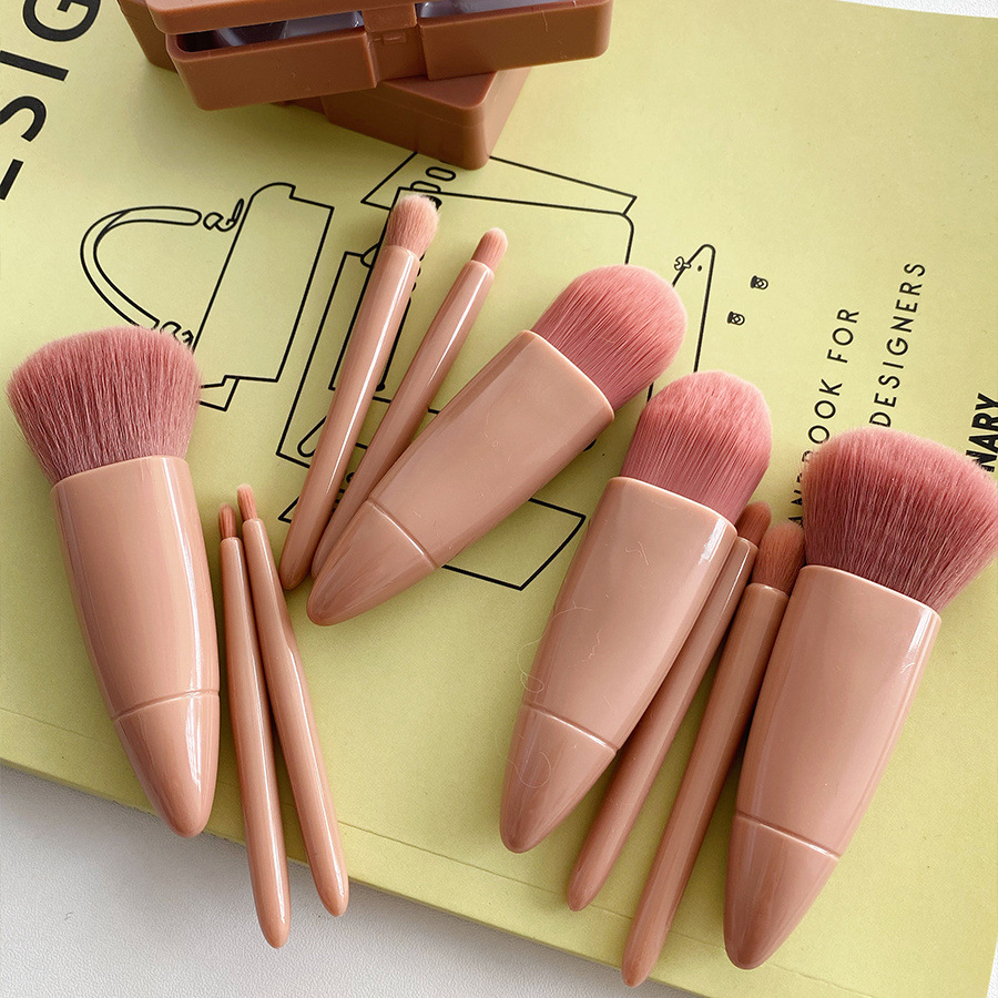 5-piece makeup brush set, eyeshadow, blush, lip brush, loose powder brush, portable with mirror, beauty tools for cross-border use Specification drawing
