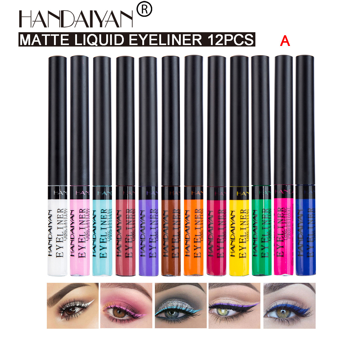 Cross-border Eyeliner Liquid Set handaiyan Quick-drying Long-lasting UV Fluorescent 12-Tube Colored eyeliner Liquid Pen set Specification drawing