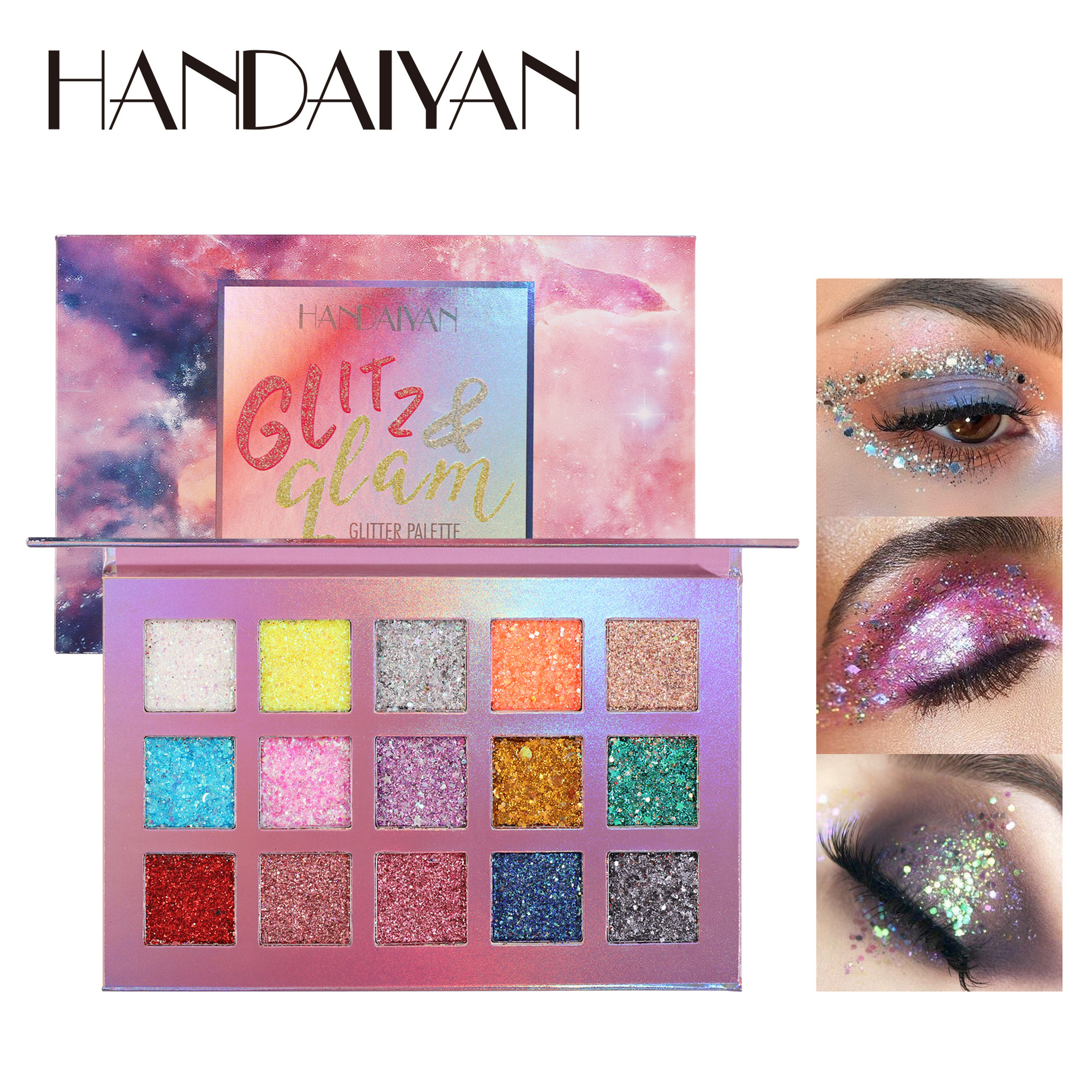 15-color handaiyan cross-border eyeshadow palette, genuine European and American large sequins, dazzling nightclub eyeshadow palette full figure