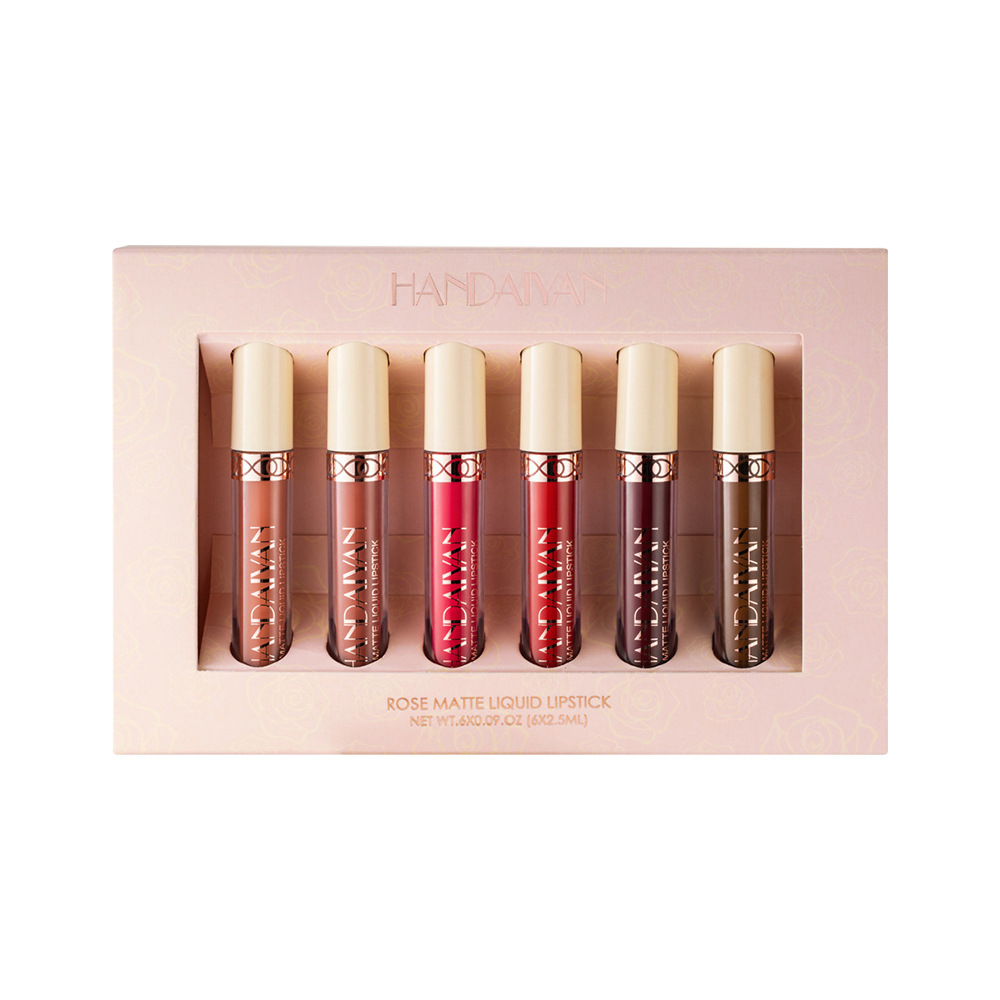 Cross-border matte lip gloss 6-piece non-stick cup Matte HANDAIYAN rose Lip gloss liquid wholesale Lip gloss set Item Picture
