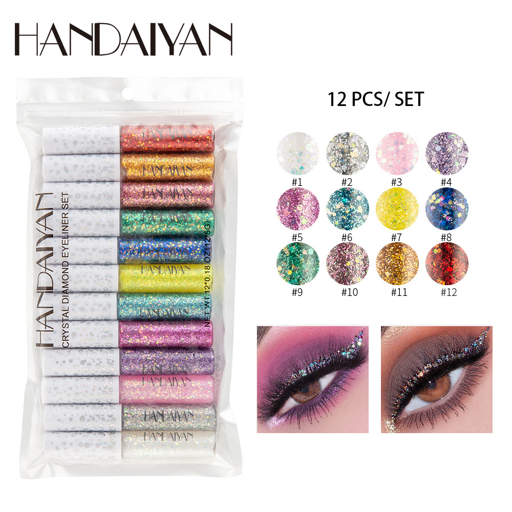 12-color eyeliner liquid set handaiyan Shiny colored sequined Eyeshadow Cross-border metallic eyeliner Liquid full figure