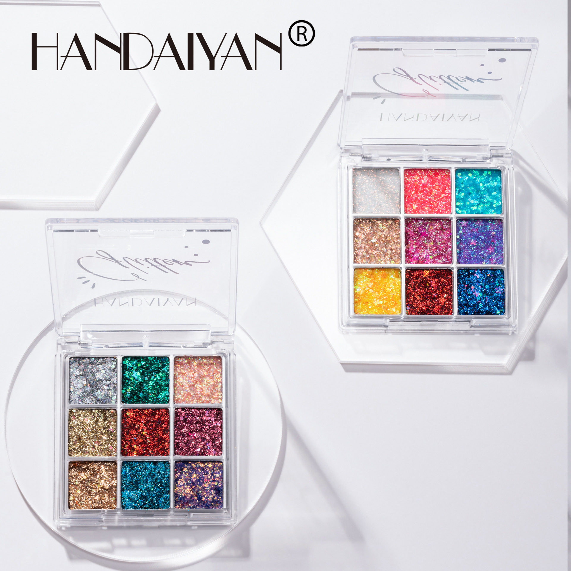 Han Daiyan's cross-border eyeshadow palette, dazzling stage makeup, New Year's Day performance in a nightclub, and a nine-color sequined eyeshadow palette Specification drawing