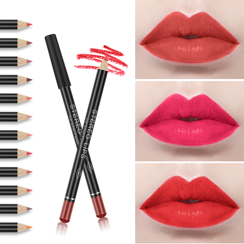 VIBELY European and American export matte non-stick cup lip liner lipstick 12-color line lip liner makeup cross-border wholesale full figure