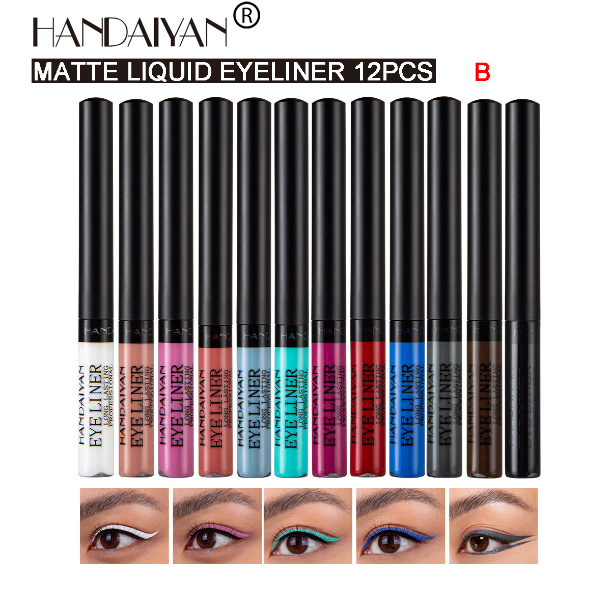 Cross-border Eyeliner Liquid Set handaiyan Quick-drying Long-lasting UV Fluorescent 12-Tube Colored eyeliner Liquid Pen set details Picture