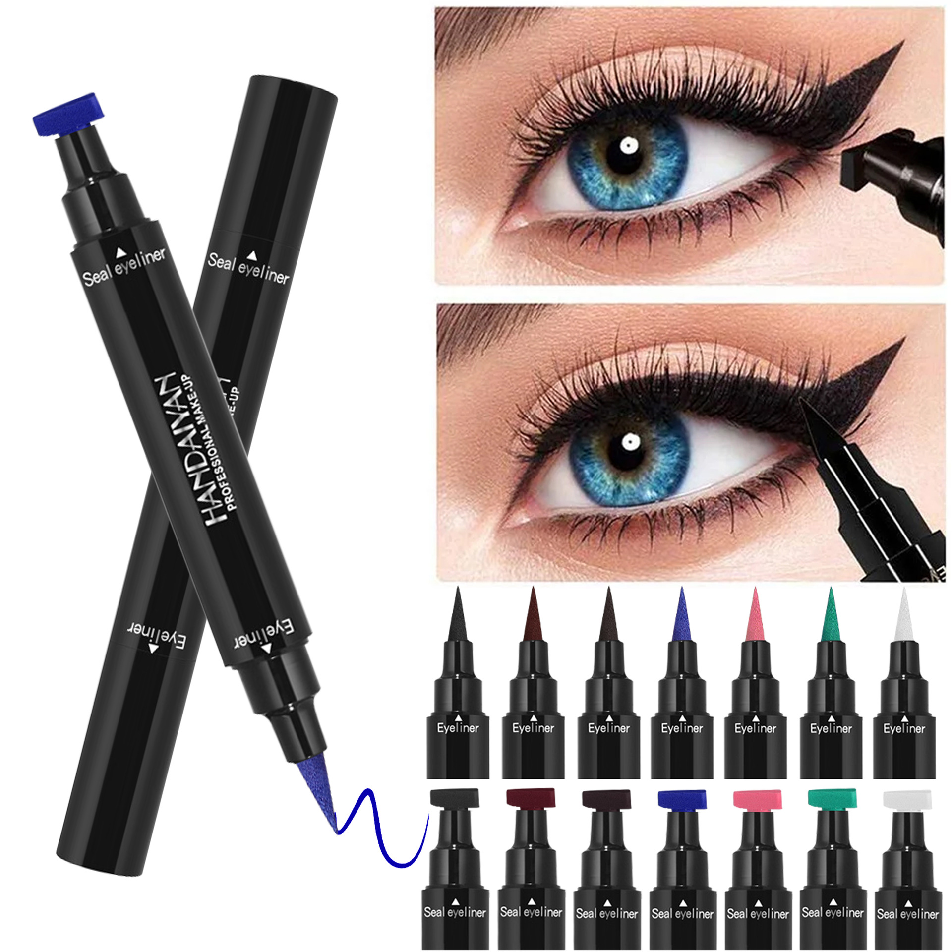 Triangular eyeliner seal color handaiyan eyeliner liquid pen, waterproof, sweat-proof, quick-drying cross-border double-head eyeliner pen full figure