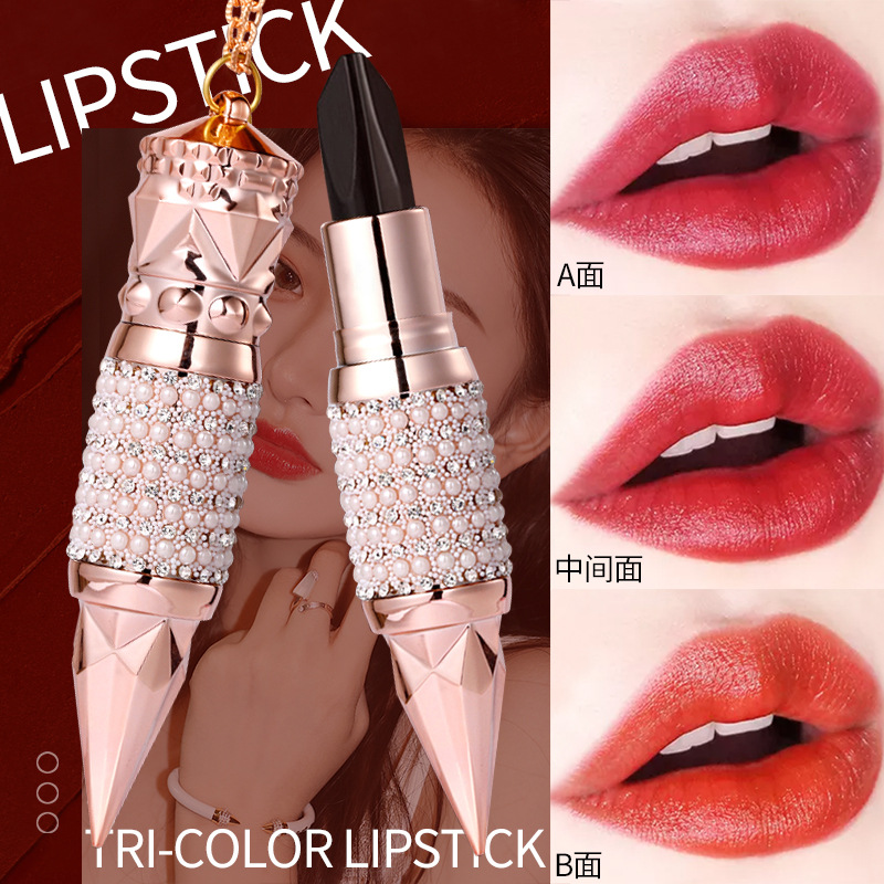 VIBELY Scepter three-color matte non-stick rim, carrot cubes color-changing lipstick, one three-color lipstick beauty makeup full figure