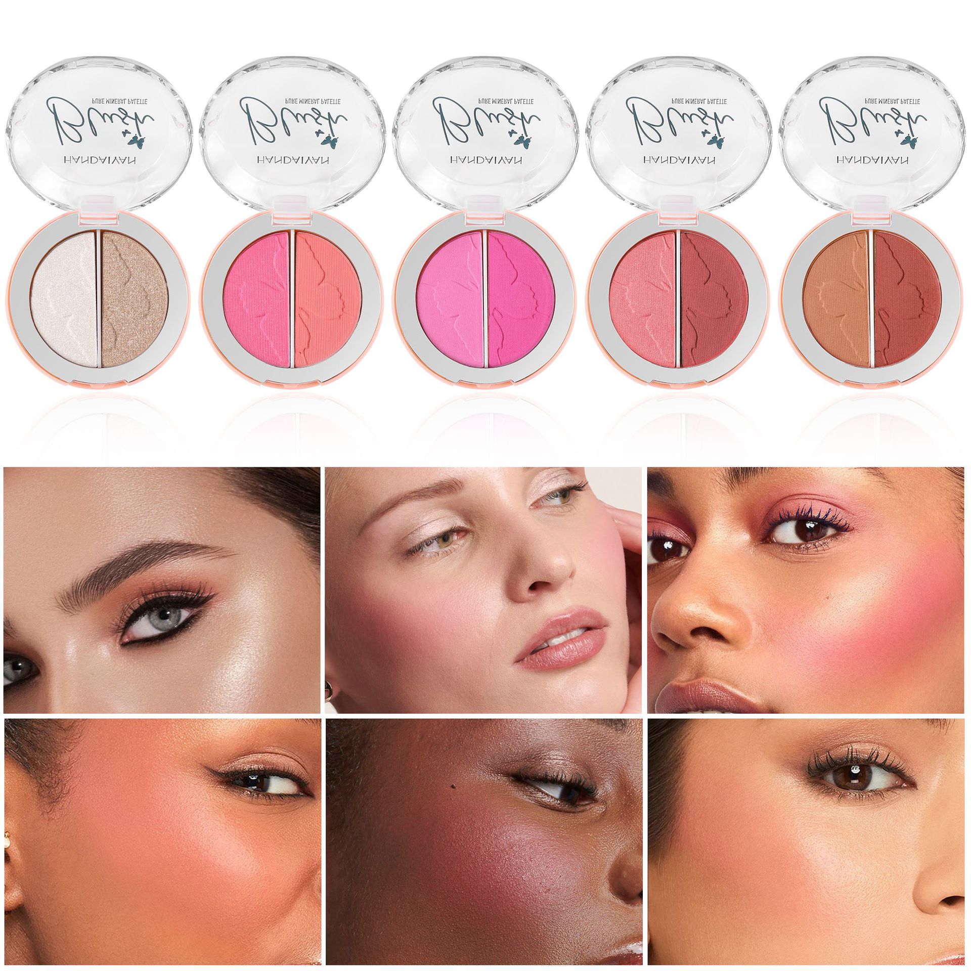 handaiyan Cross-border Two-Color Blush Palette High-gloss Brightening and Contouring Multi-Purpose Palette Pearlescent Matte Blush Cream Blush Specification drawing