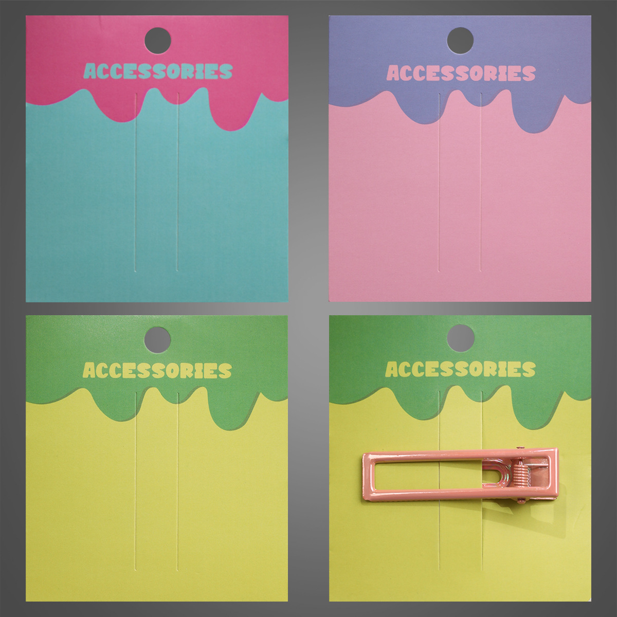 Live display of dopamine-colored hair clip card paper 8.2*9cm with hanging holes, hair clip card paper tag packaging material full figure