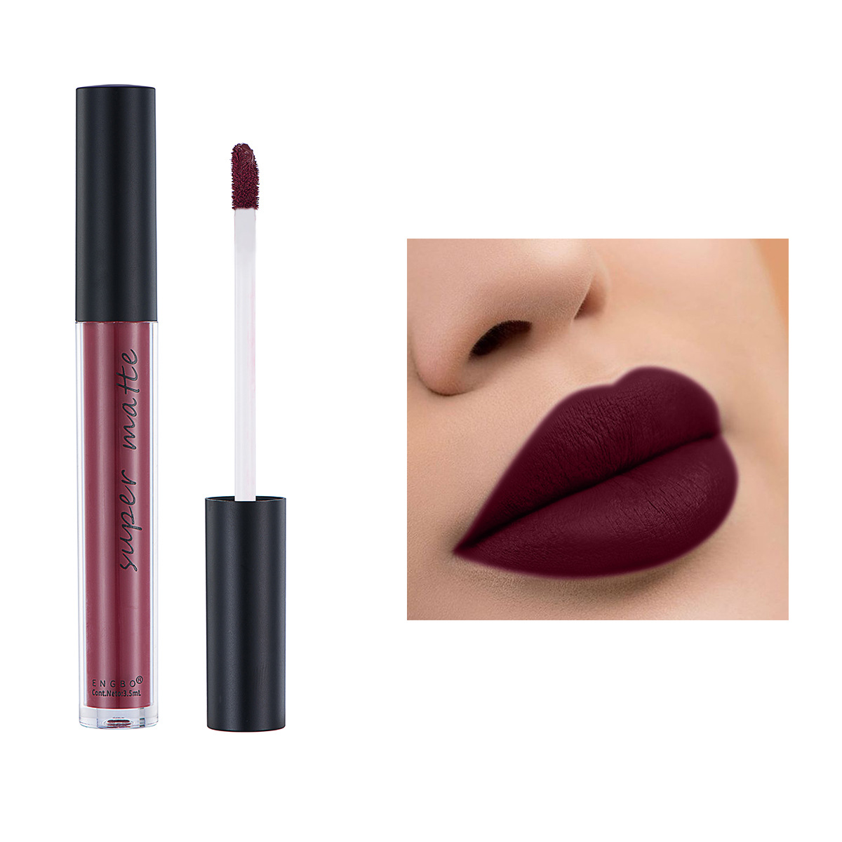 ENGBO's new matte non-stick cup lip gloss waterproof lipstick liquid lipstick velvet European and American makeup brown lip gloss Specification drawing