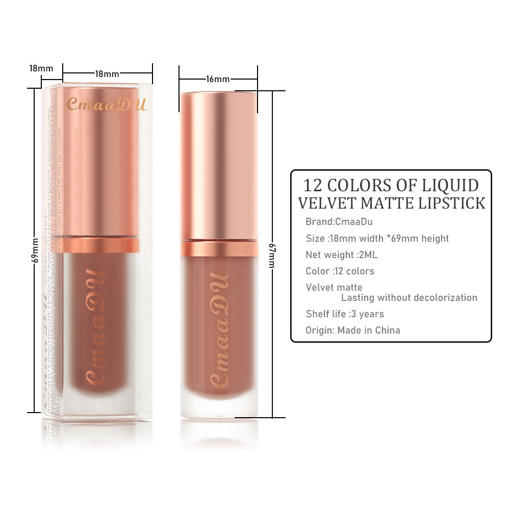 Check it out! Link Disclaimer - Exclusive for foreign trade :CmaaDu 12-color lipstick matte velvet Lip gloss Specification drawing