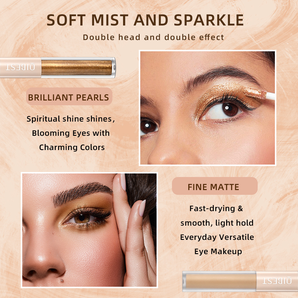QIBEST Double-Head Liquid Eyeshadow Pearl Matte Fine Glitter Natural Brightening High-gloss Eyeshadow Liquid Makeup Set Specification drawing
