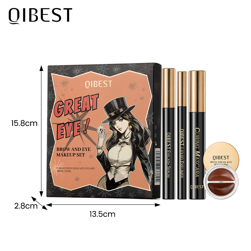 QIBEST Eyebrow and Eye Makeup Set is waterproof, sweat-proof, and does not easily smudge. It offers long-lasting, natural, and three-dimensional eye makeup Item Picture