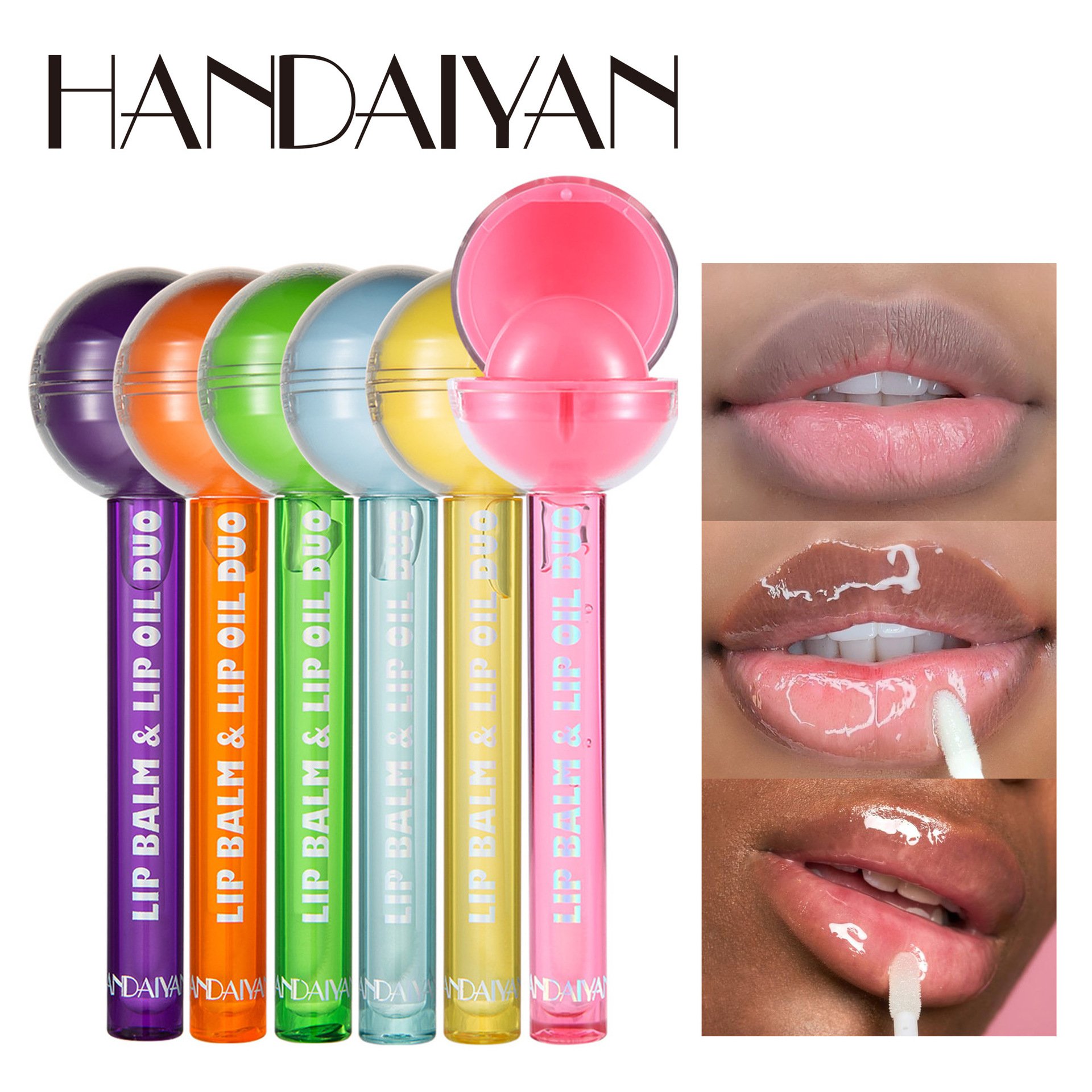 Cross-border exclusive color-changing lip gloss haidaiyan Makeup two-in-one lollipop Moisturizing Lipstick Lip Oil Lip gloss full figure