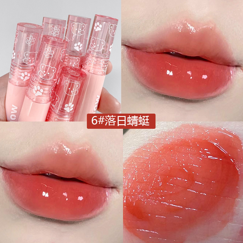 kakashow Bubble Bear Mirror Water Light Lip Gloss Spring/Summer Glass Pouty Lip Moisturizing Whitening Blush Water Mist Lip Gloss full figure
