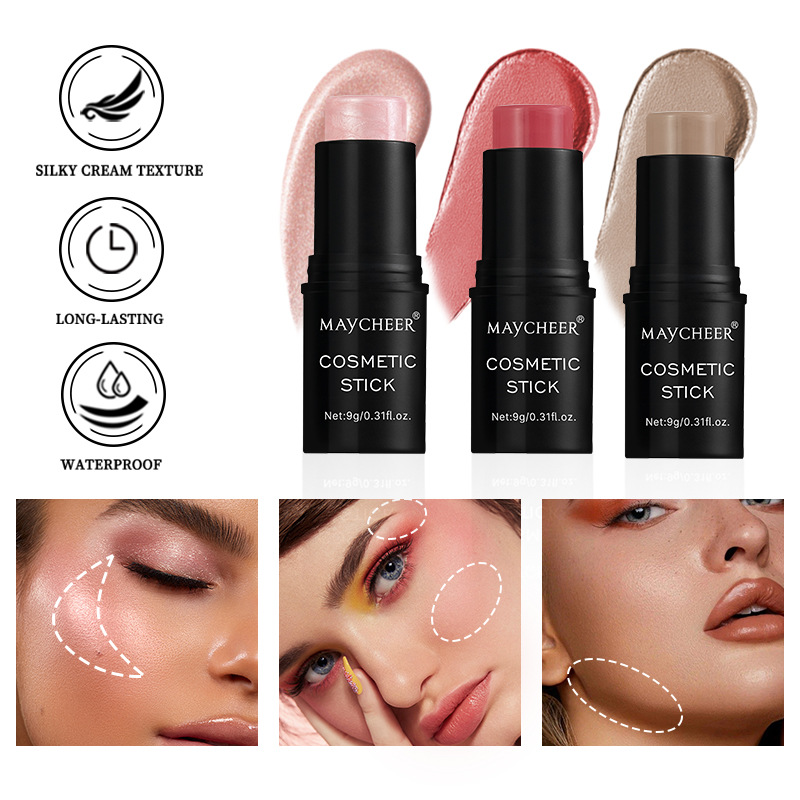 Cross-border trade MAYCHEER Contouring Sticks Three-piece set, facial three-dimensional highlights, shadow blush, and shadow brightening Application Scenario