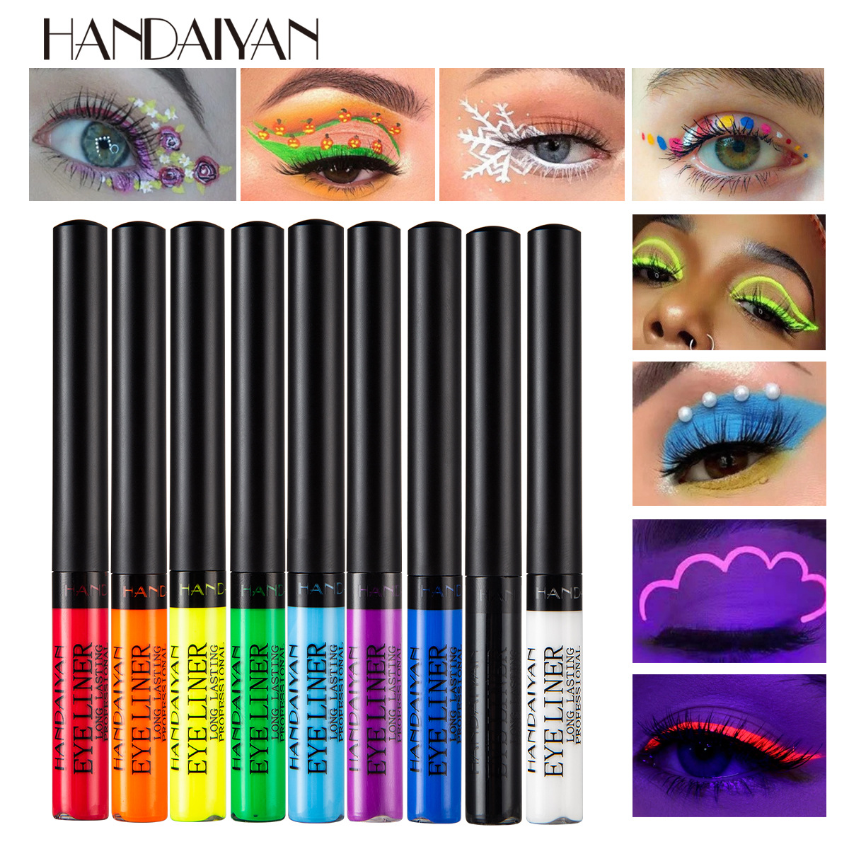 Cross-border 34-color eyeliner pen handaiyan matte quick-drying, long-lasting and non-smudging UV fluorescent colored eyeliner liquid pen details Picture