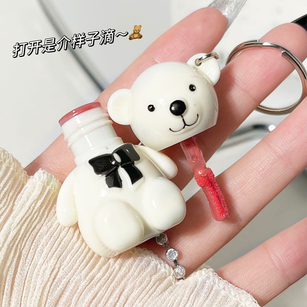 New product: Little Bear Paradise Mirror Lip Gloss White Bear 6-color Keychain Lipstick, Student affordable 6-color factory wholesale full figure