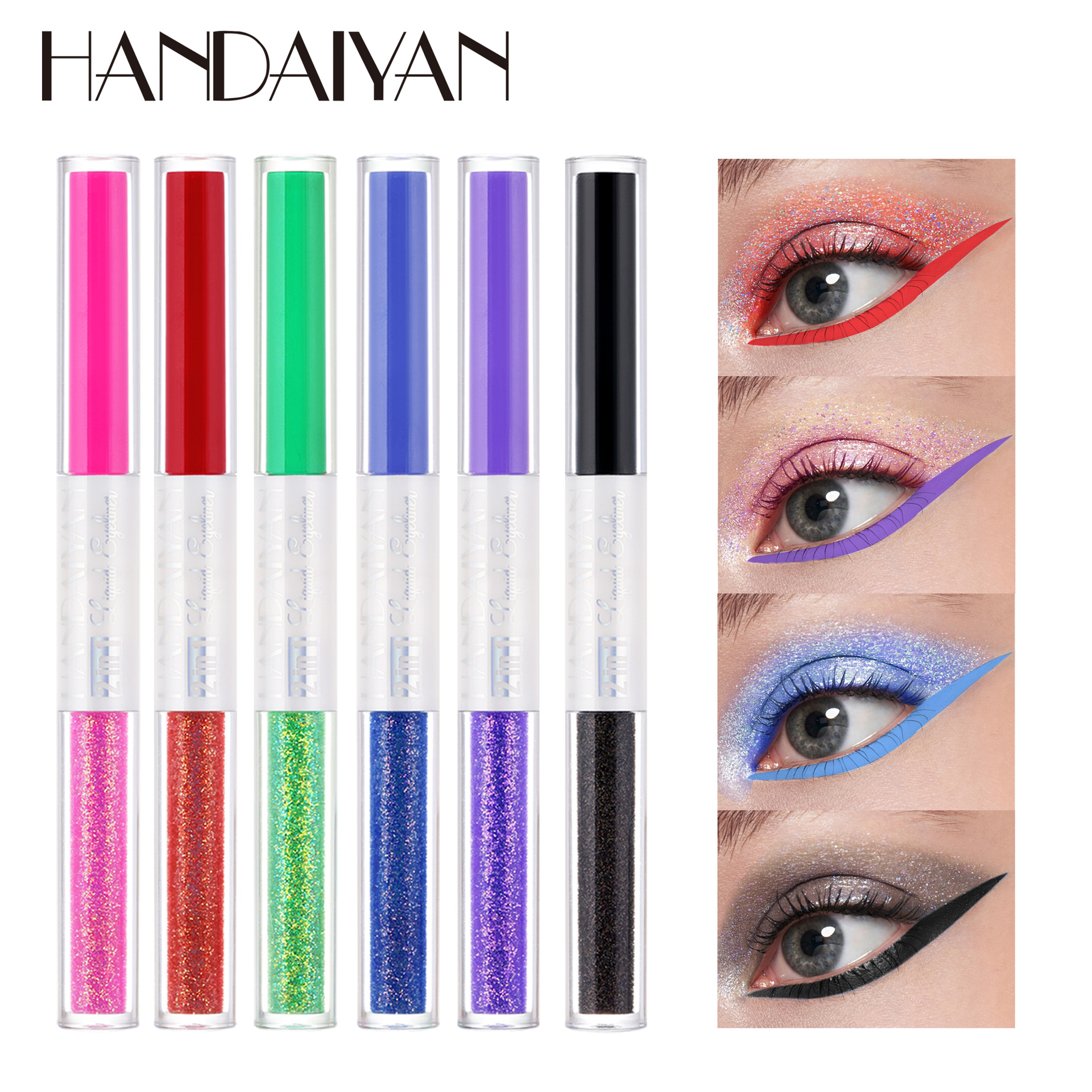 Genuine handaiyan eyeliner pen, long-lasting waterproof eyeliner liquid pen, extremely fine colored horizontal silkworm pen, dual-purpose double-tipped pen details Picture