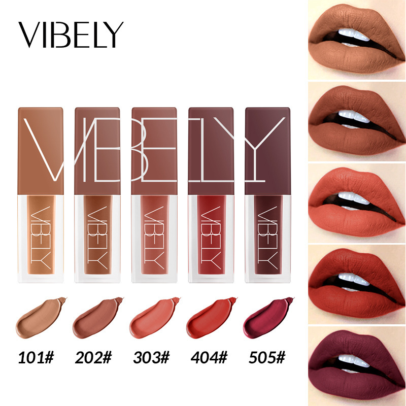 VIBELY's matte, waterproof, non-stick, non-fading lip gloss, nude five-color liquid lip gloss, a bestseller full figure