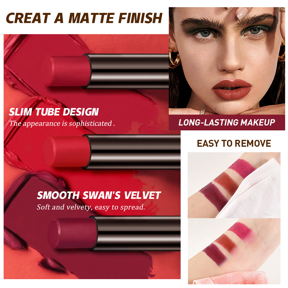 QIBEST Cross-border matte velvet matte lipstick does not stick to cups, does not fade, is easy to apply, moisturizes and lasts long, and is a lipstick for makeup Specification drawing