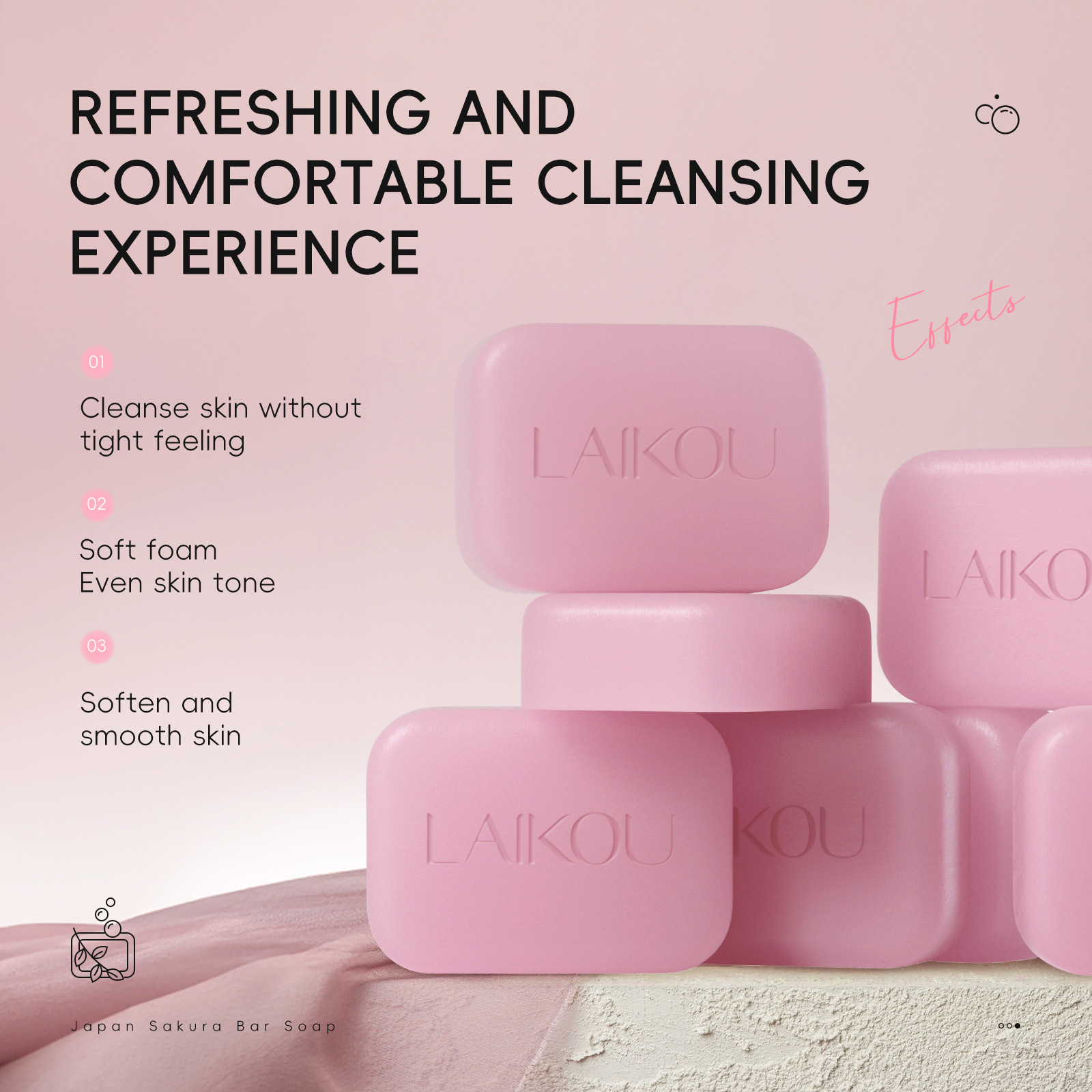 Cross-border Laicome Cherry Blossom Soap 90g for facial cleansing, body cleansing, care, hydrating, moisturizing and nourishing, one-stop delivery details Picture