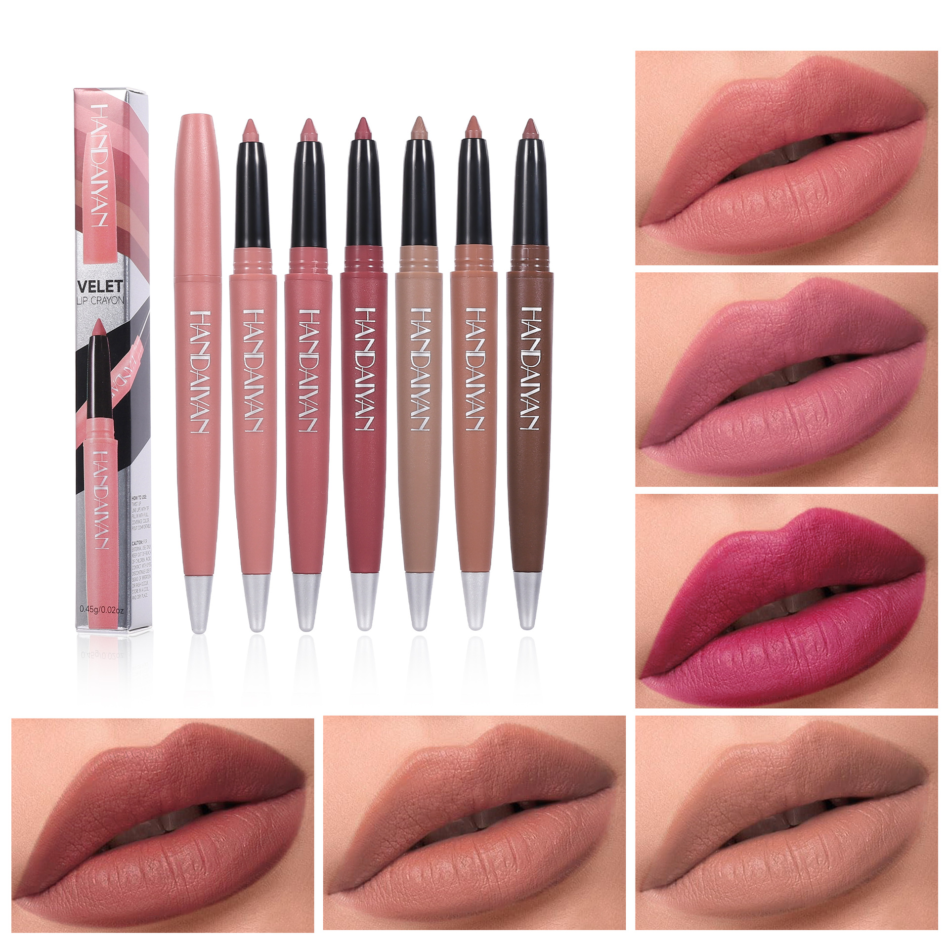 Cross-border automatic lip liner pen, lipstick pen 6-color handaiyan long-lasting waterproof hook lip liner pen, matte lip liner pen details Picture