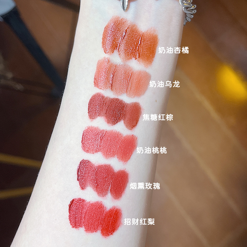 Sensory Party Pink Bear Velvet Lip Gloss Set with 6 colors to choose from. Matte Whitening Lip Gloss, live-streaming version, one-piece consignment Application Scenario