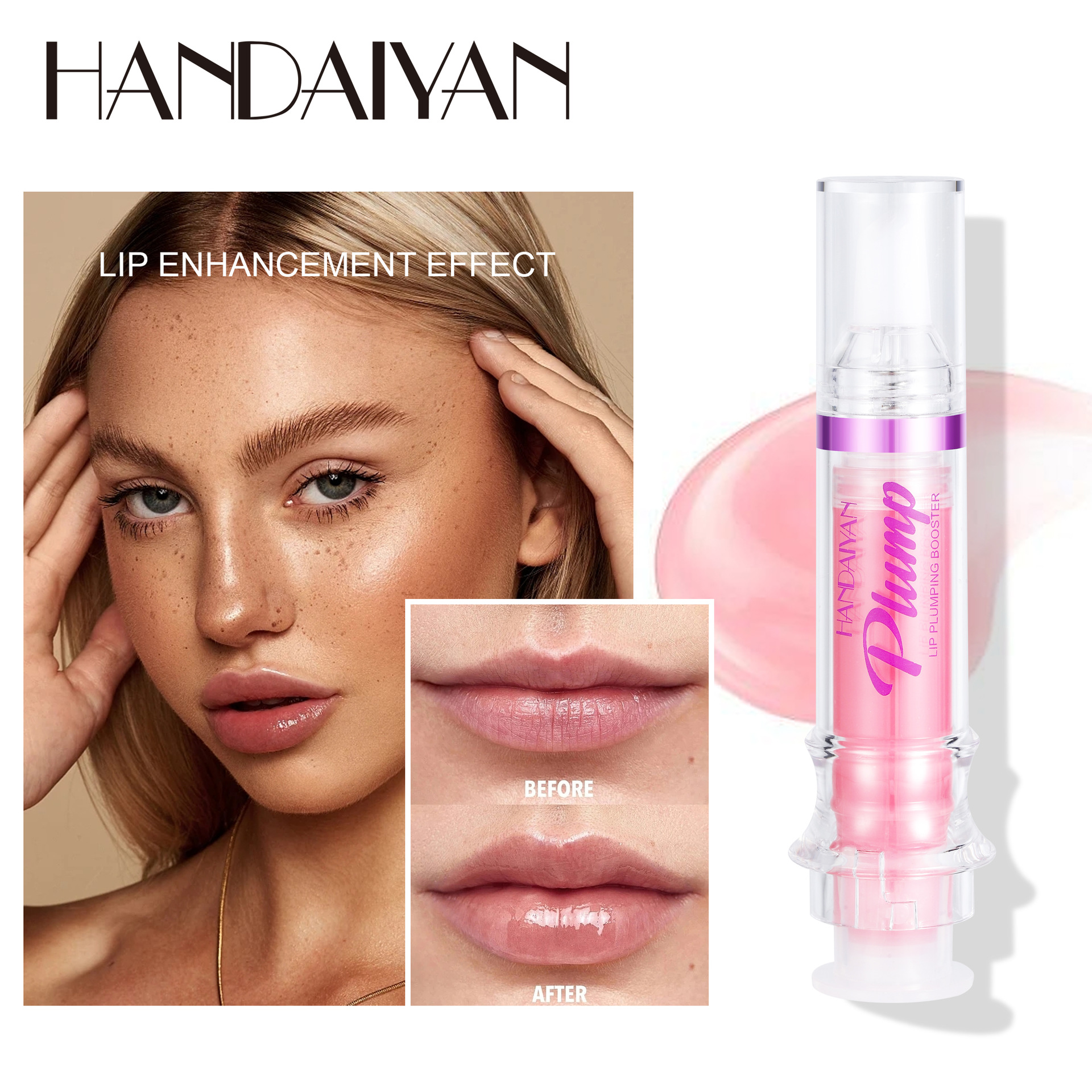 Cross-border Lip Fullness Lip Oil Needle Tube Lip Density handaiyan Slightly Spicy Lip Honey Plump Lip Glass Mirror Lip Fullness Lip Gloss details Picture