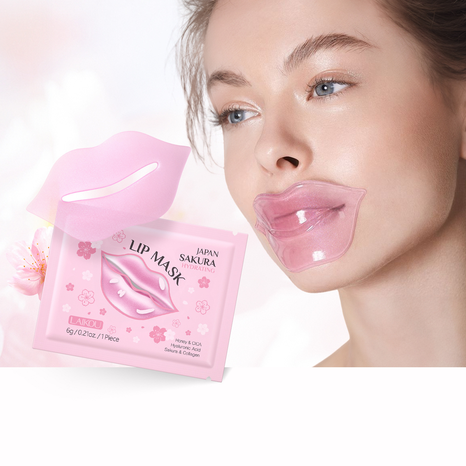 LAIKOU Cherry Blossom Lip Mask 6g, elastic and tender lip care, moisturizing and nourishing manufacturer Cross-border wholesale in stock full figure
