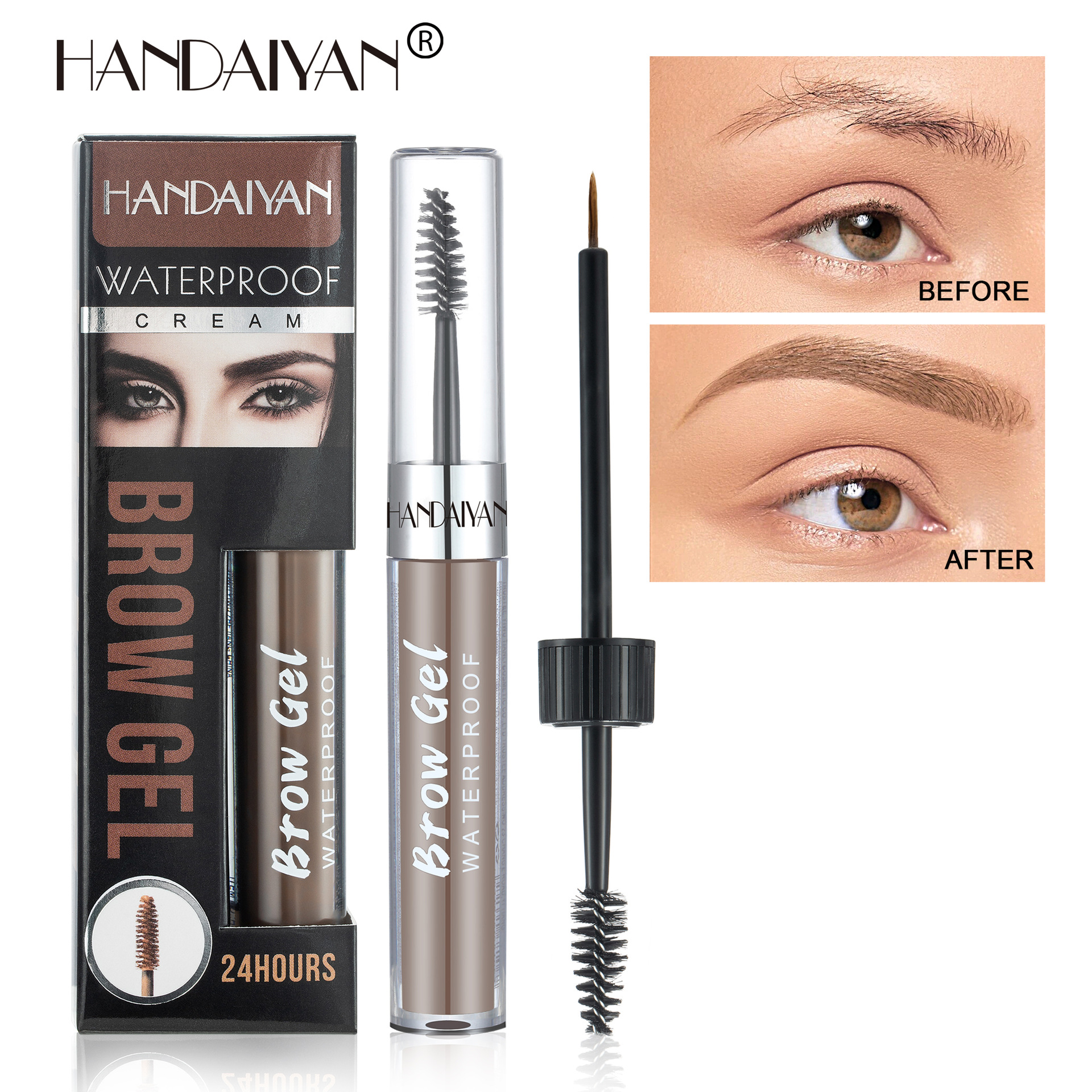 Cross-border Eyebrow Dye Liquid 8-color Waterproof double-head eyebrow Brush HANDAIYAN Easy to color, long-lasting waterproof eyebrow dye liquid Specification drawing