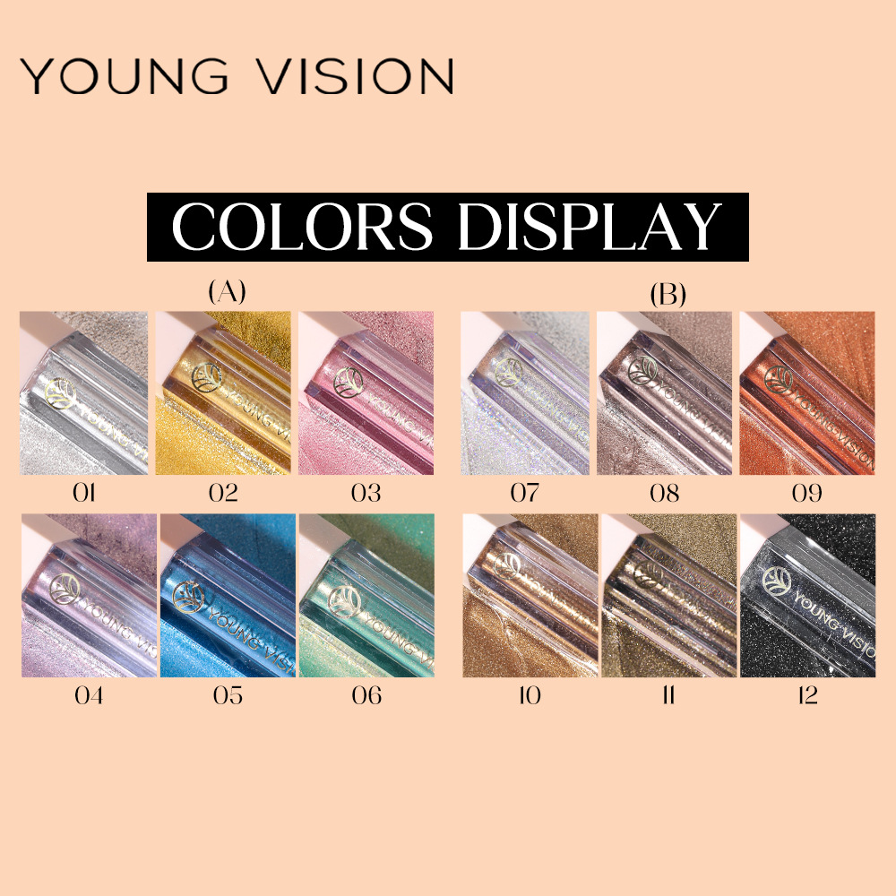 YOUNG VISION 12-color Sparkling and Dazzling Eyeshadow, Pearlescent, Polarized and matte Liquid Eyeshadow liquid details Picture