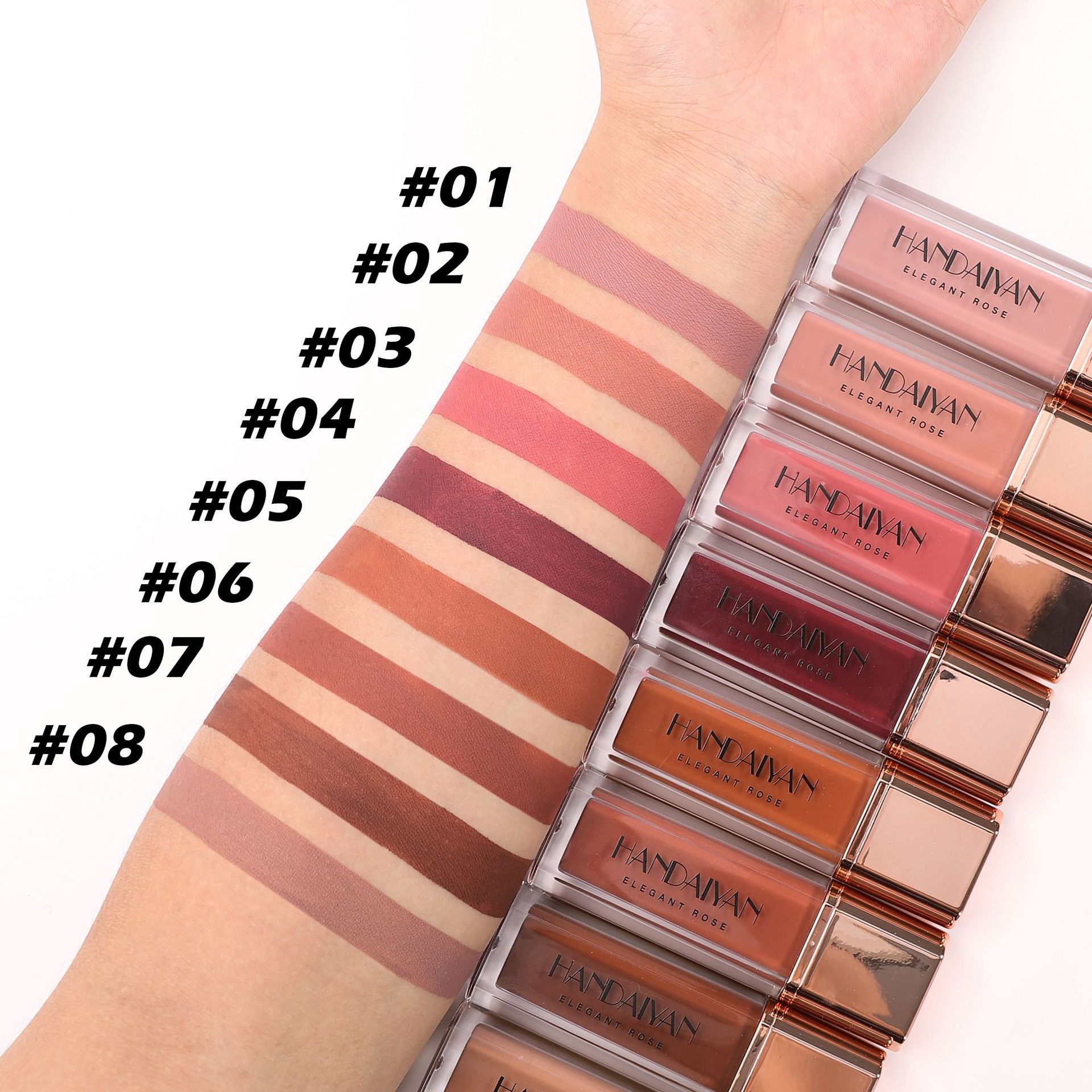 Cross-border Lip gloss Lip Gloss 8-color non-stick cup Non-fading handaiyan Matte Lipstick Matte Lip gloss Specification drawing
